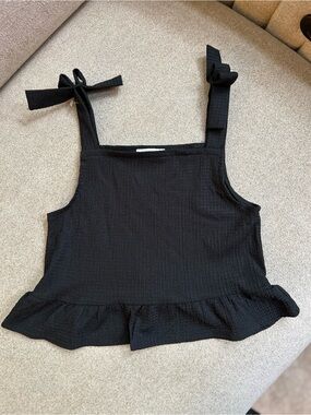 btween Black Tie-Shoulder Ruffle Hem Camisole